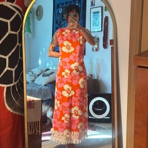 Vibrant Floral Maxi Muu’muu in Red, Pink & White
